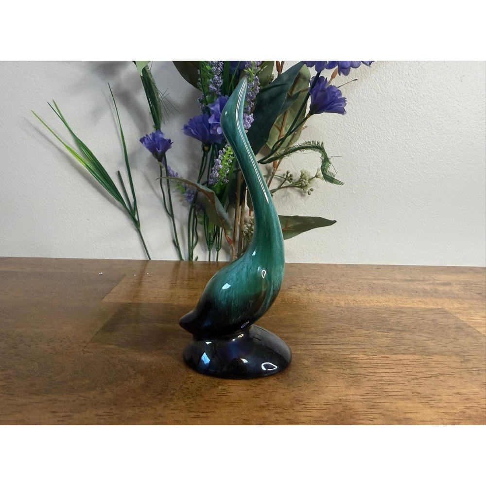 Blue Mountain Pottery Heron Figurine Blue Green Drip Glaze Canada BMP MCM Decor